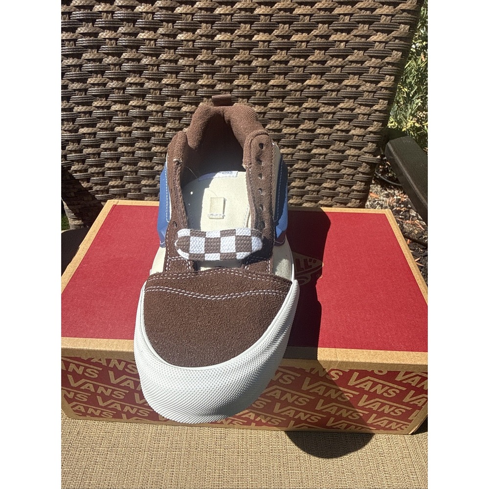 Vans Knu Skool Mega Check Potting Soil Brown Blue Shoes Men's Size 9 - Picture 3 of 7